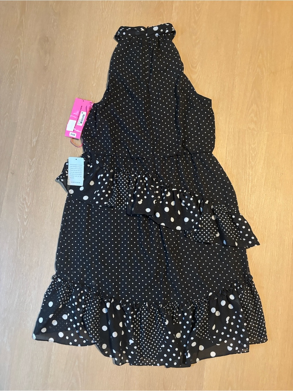 NWT Betsey Johnson Sleeveless Ruffle High Neck Polka Dot Dress size 14 - Picture 3 of 3